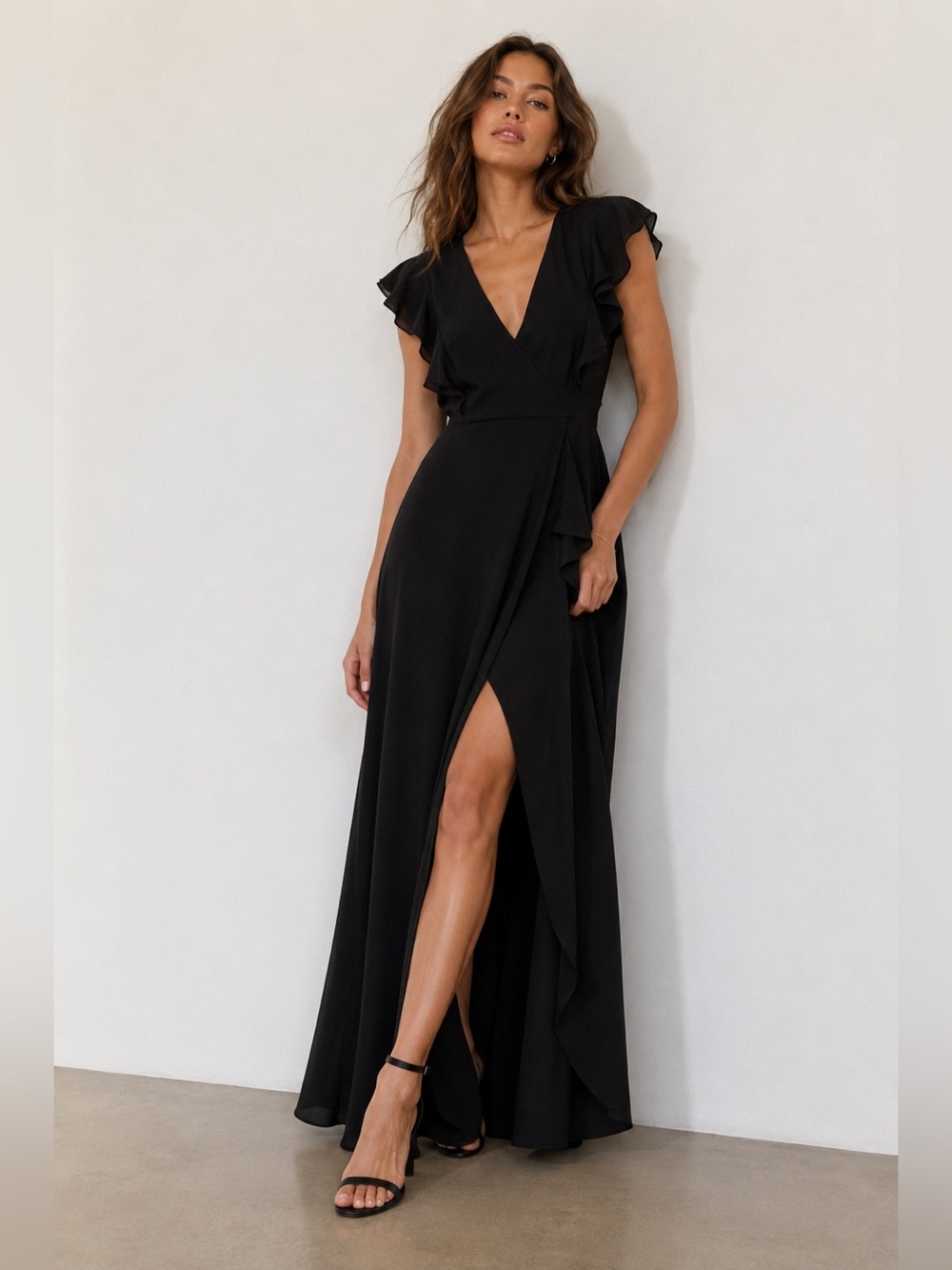 Long black BCBG side slit dress